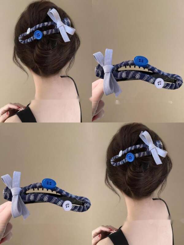 Hai Tian Blue~Blue Button Straight Clip Women's 2025 New High-end Back Of The Head Disc Hair Travel Hairpin_voghion.com
