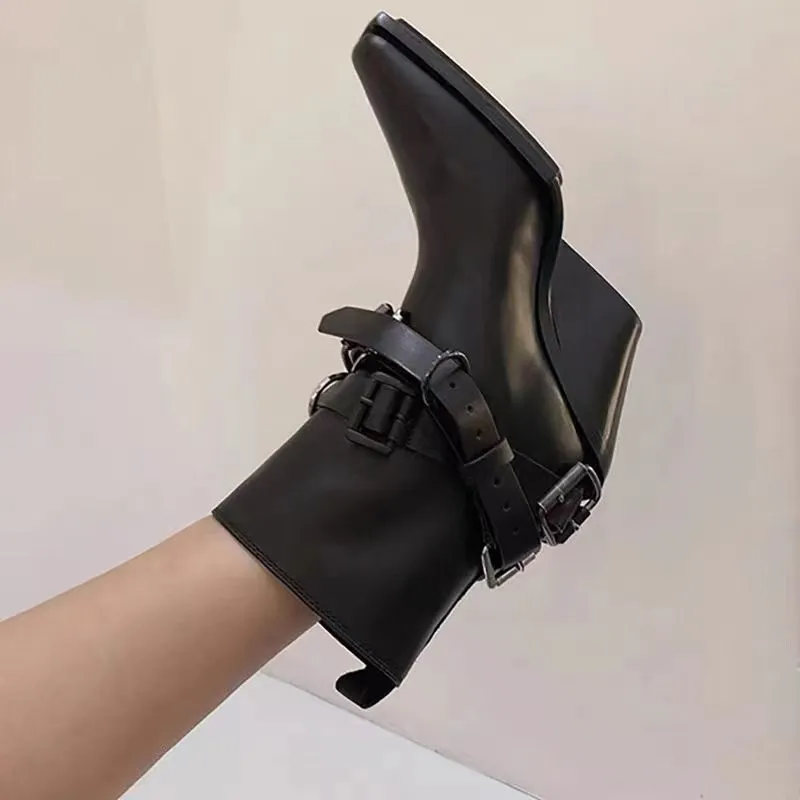 af676 New Back Short Women's Shoes Vintage Pointed Toe High Heeled Heels Elegant Ankle Boots For Women_voghion.com