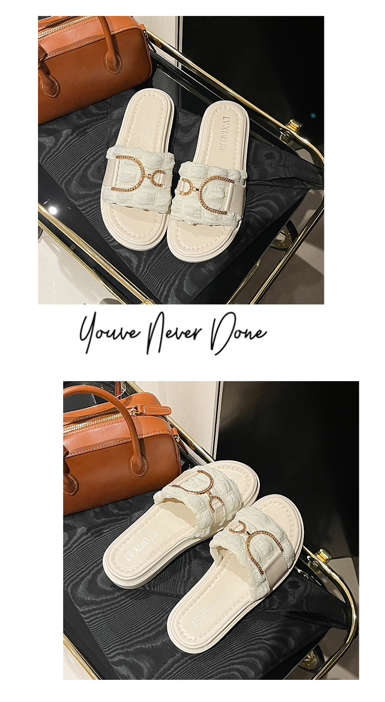 Summer outdoor wear shit feeling sandals for women 2024 new style gold buckle trendy brand flip flops thick soled beach sandals half slippers_voghion.com