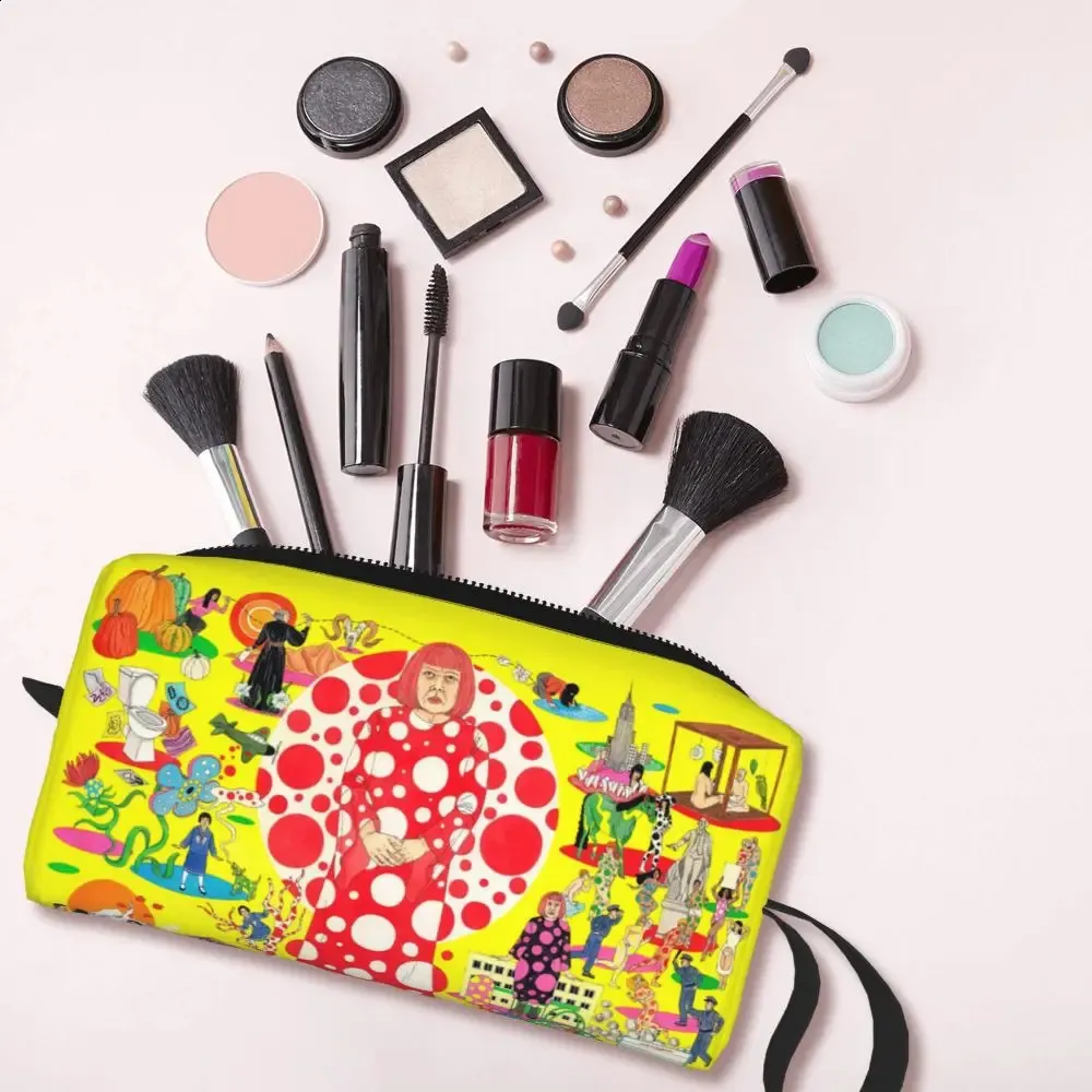 Trousse de toilette de voyage à motif de citrouille abstraite de Yayoi Kusama pour femmes, trousse de maquillage, trousse de rangement de beauté, trousse de toilette 240730_voghion.com
