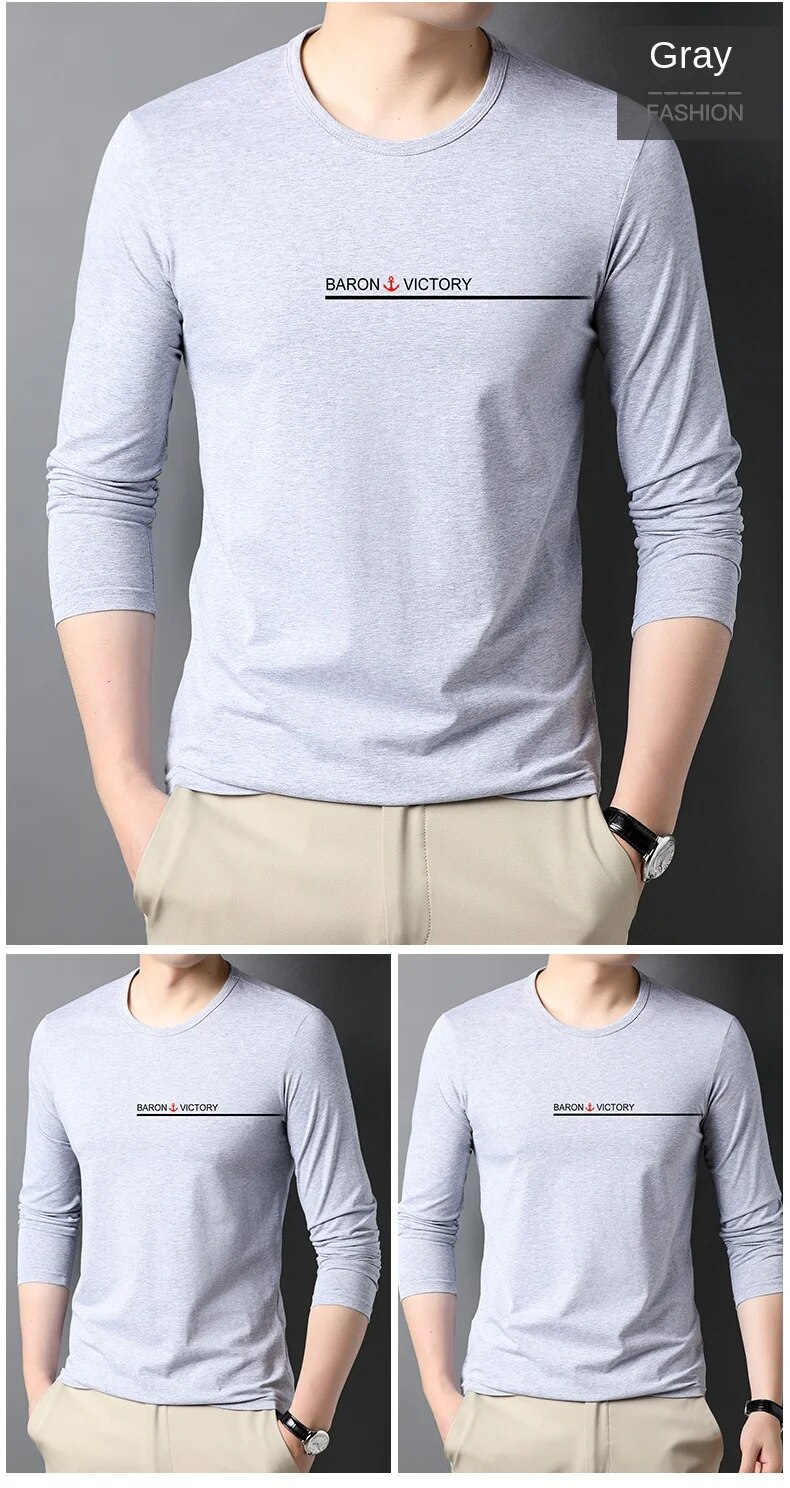 Topkwaliteit 95% katoen Designer Nieuw modemerk T-shirt Heren T-shirt Effen Trendy Lange mouwen Tops Casual Heren_voghion.com