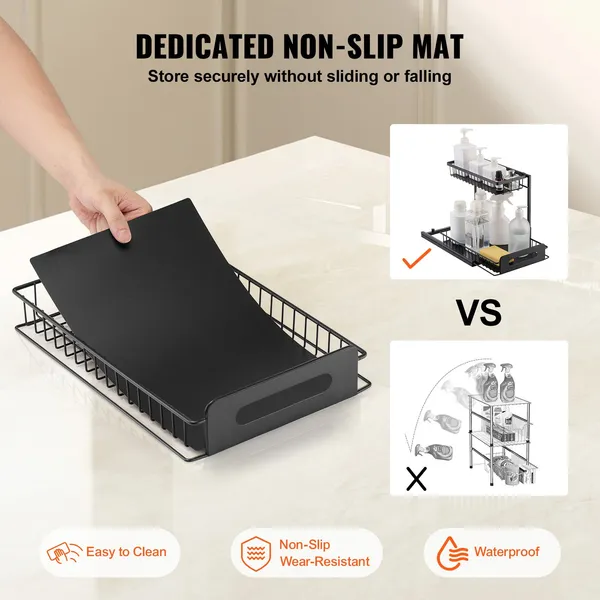 2-Tier Wire Pull Out Cabinet Under Sink Organizer 10.7'x14.2' Drawer Basket 2PCS_voghion.com