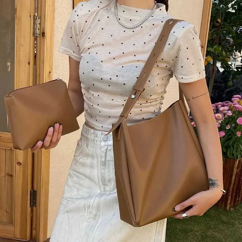 Sac à main et portefeuille en cuir tendance 2024 pour femme, simple, grande capacité, bandoulière, Y241011_voghion.com