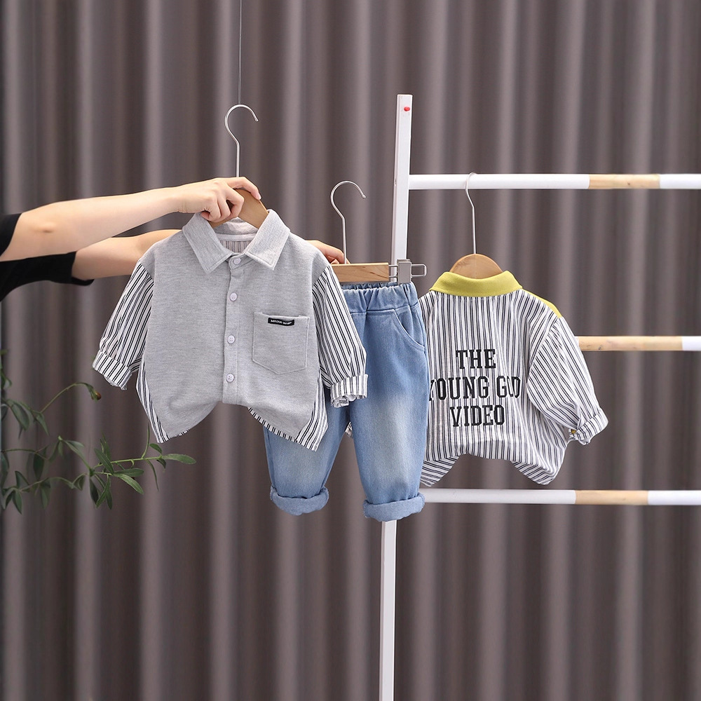 Wuxiaoqi Clothing Spring Autumn 2025 New Children's 0-4 Years Old Boys And Girls Knitted Patchwork Shirt Two-Piece Set