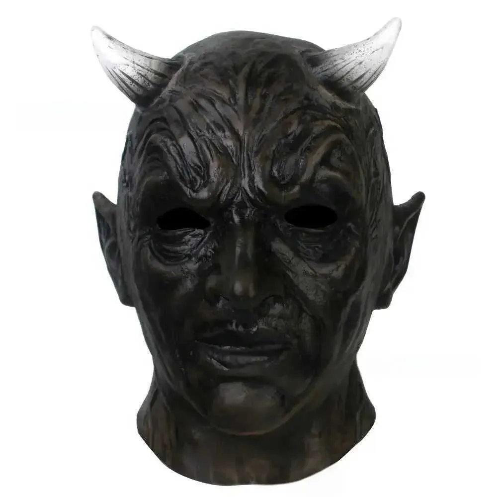 Costume de jeu de rôle noir pour adulte, masque en latex neutre Lucifer, équipement de tête de monstre, accessoires de diable, fête d'Halloween_voghion.com