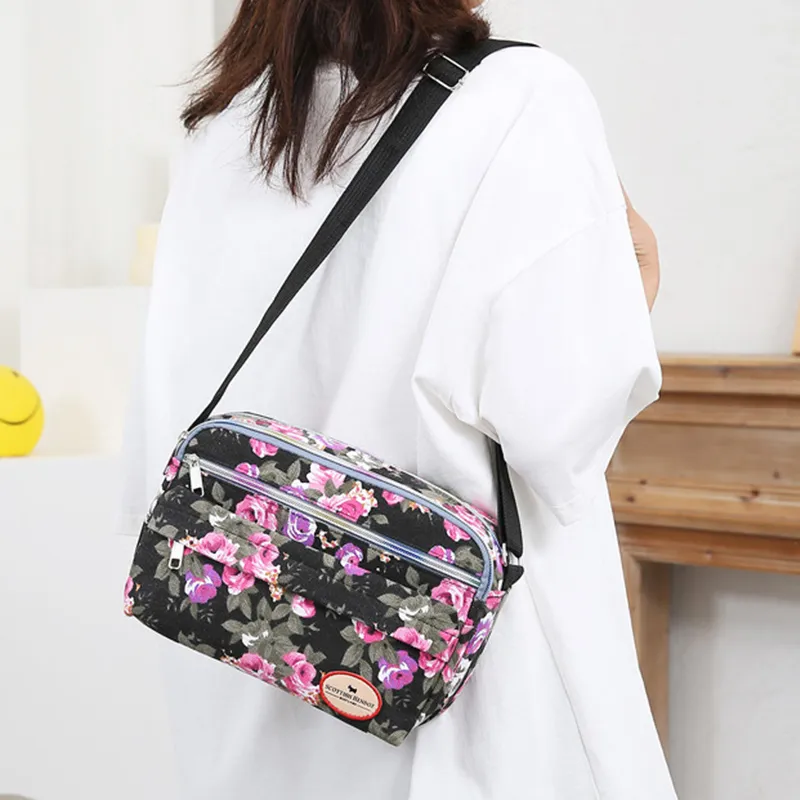 Sacs à main à poches multiples pour femmes, sacoches en toile à bandoulière avec fermeture éclair et imprimé, sac à bandoulière vintage_voghion.com