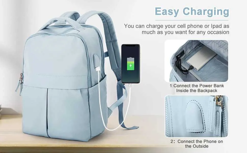 Laptop Women 15.6 College Work Travel Business Computer Backpack with USB Port Casual Daypack for Teacher NurseC241107_voghion.com