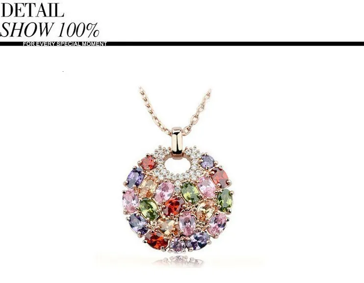 Nova moda quente multicolorido cristal redondo colar pingentes ouro rosa cz zircão joias para mulheres presentes_voghion.com