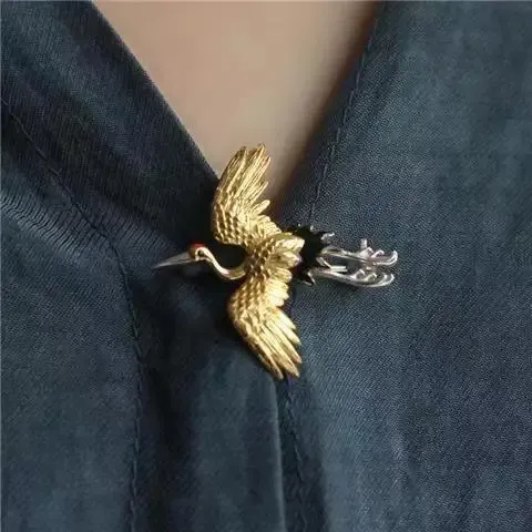 Retro Polykrom Emalje Kran Kinesisk Stil Corsage Kvinder Unisex Fugl Dyrefest Broche Nåle Smykker 240710_voghion.com