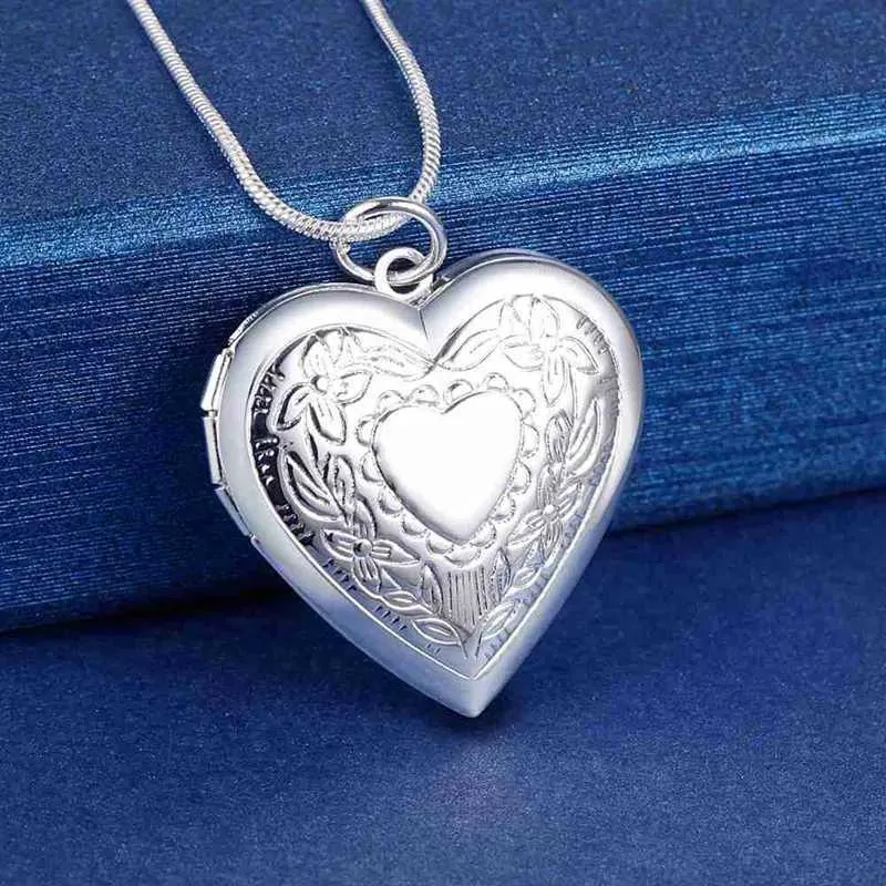 Pendant Necklace Locket Necklace Silver Color Photo Frame Chain_voghion.com