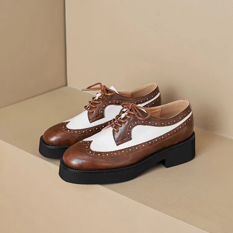 Spring/Autumn NEW Pumps Round Toe Thick Heel Split Leather For Women Retro Mixed Colors Oxfords Platform Shoes Eaa0 Oxds_voghion.com