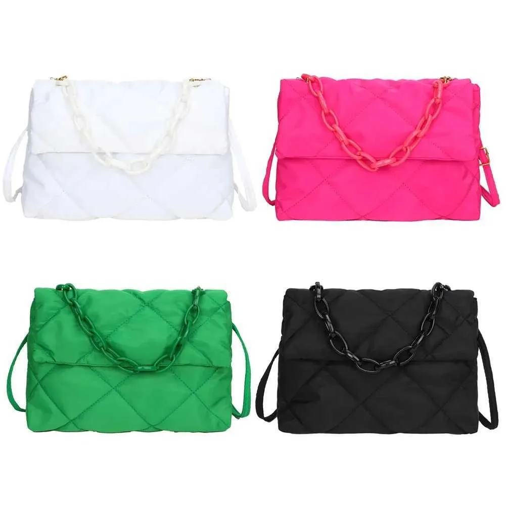 Borsa a tracolla con catena alla moda, invernale, imbottita in cotone trapuntato, da donna, casual, semplice, da abbinare a tutte le donne e ragazze_voghion.com