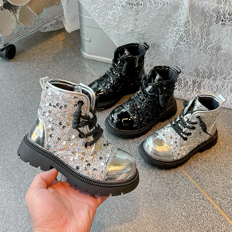 Children Fashion Girls Sequin British Style Anti Slip Wear Resistant Cutefeet Kids Short Toddler Leather Snow Boots_ecoleips.com