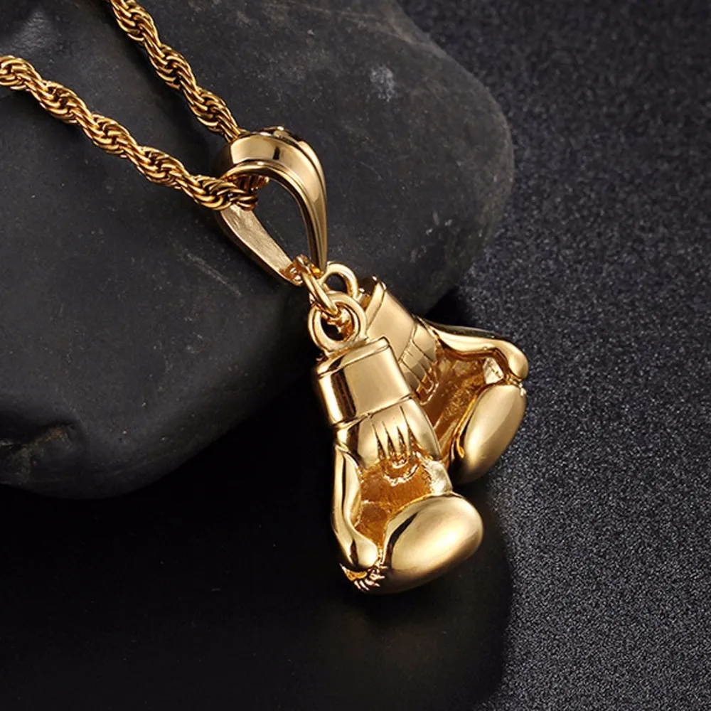 Pendant Necklaces Granny Chic Men Necklace Gold Color Stainless Steel Chain Pair Boxing Glove Charm Fashion Sport Fiess_voghion.com