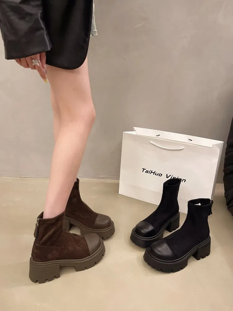 Bottes Martin à plateforme vintage pour femmes, automne 2024, style britannique, nouvelles bottes courtes fines et élastiques, Yangqi Fairy_voghion.com
