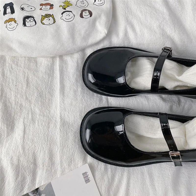Damen Mary Jane Schuhe Leder Britischer Stil Academy Slipper_voghion.com