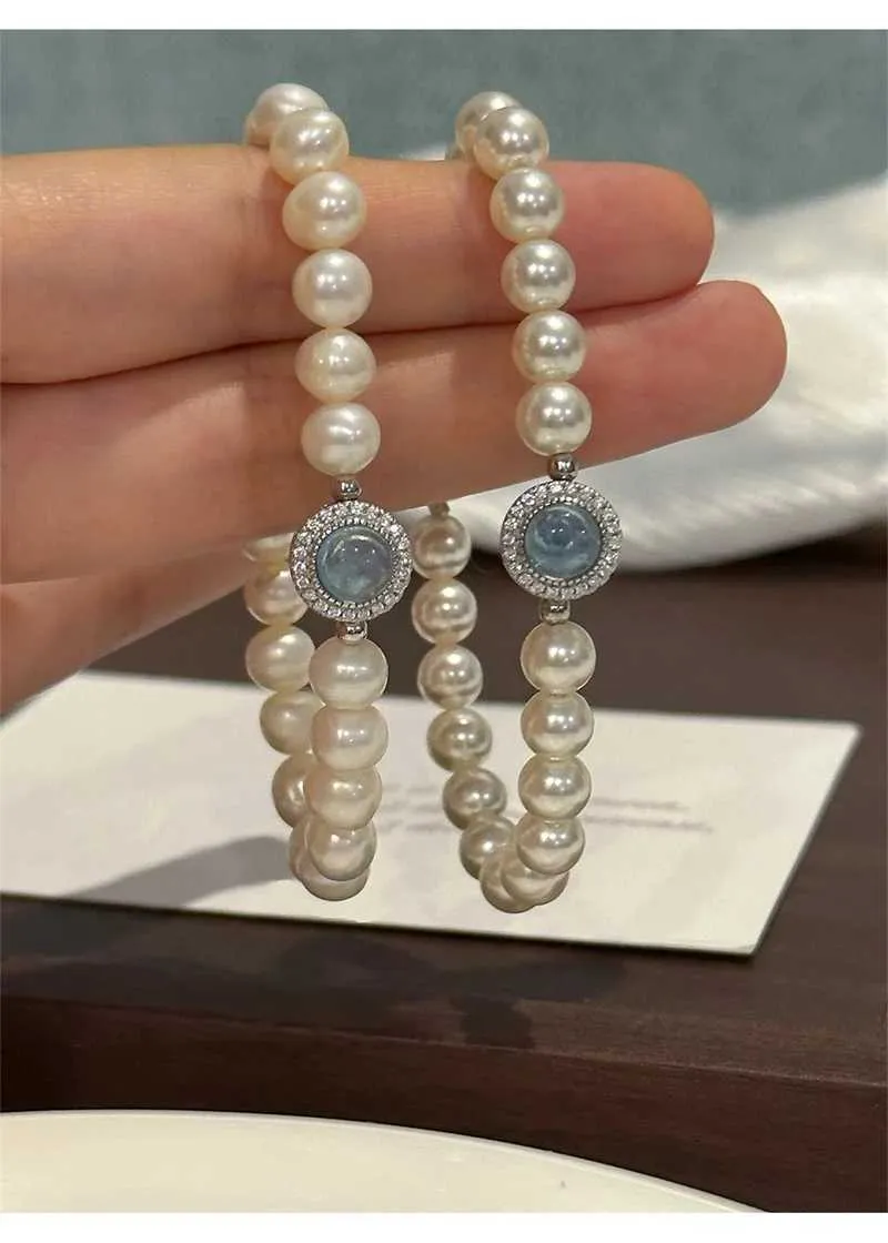Elegant Pearl And Aquamarine Gemstone Bangle For Wedding Gift_voghion.com