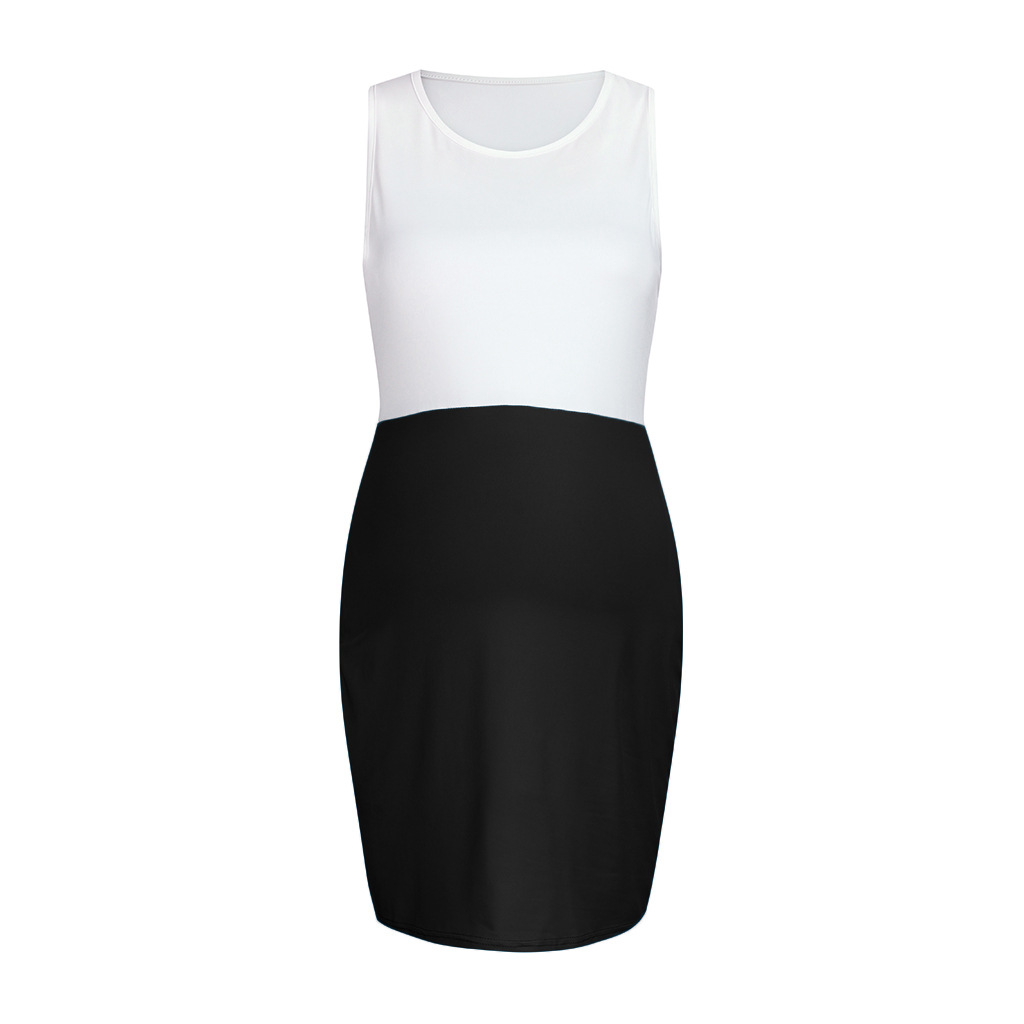 Family matching women's clothing sleeveless contrast color stitching maternity dress dress hip skirt_voghion.com