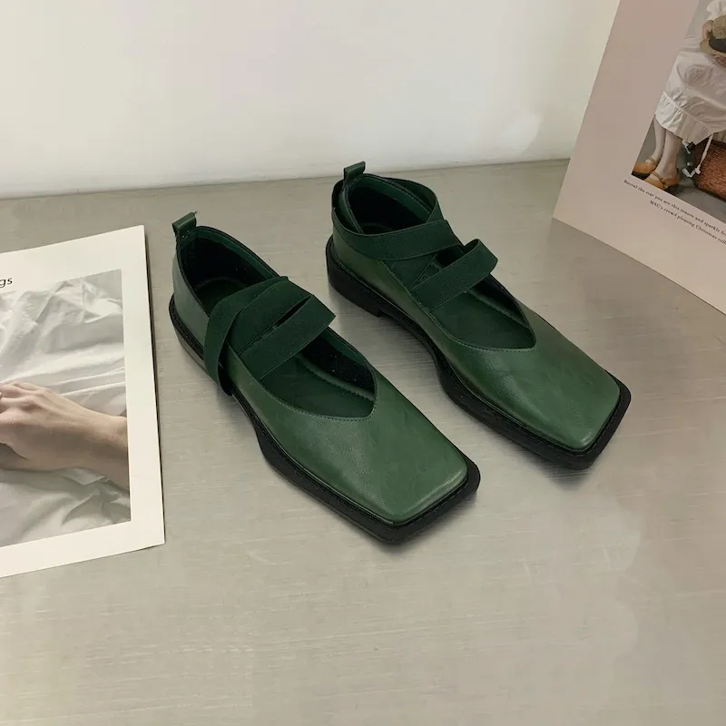 Mocassini singoli in pelle da donna, primavera 2022, nuovi, alla moda, con testa quadrata, fondo piatto, bocca bassa, scarpe basse_voghion.com