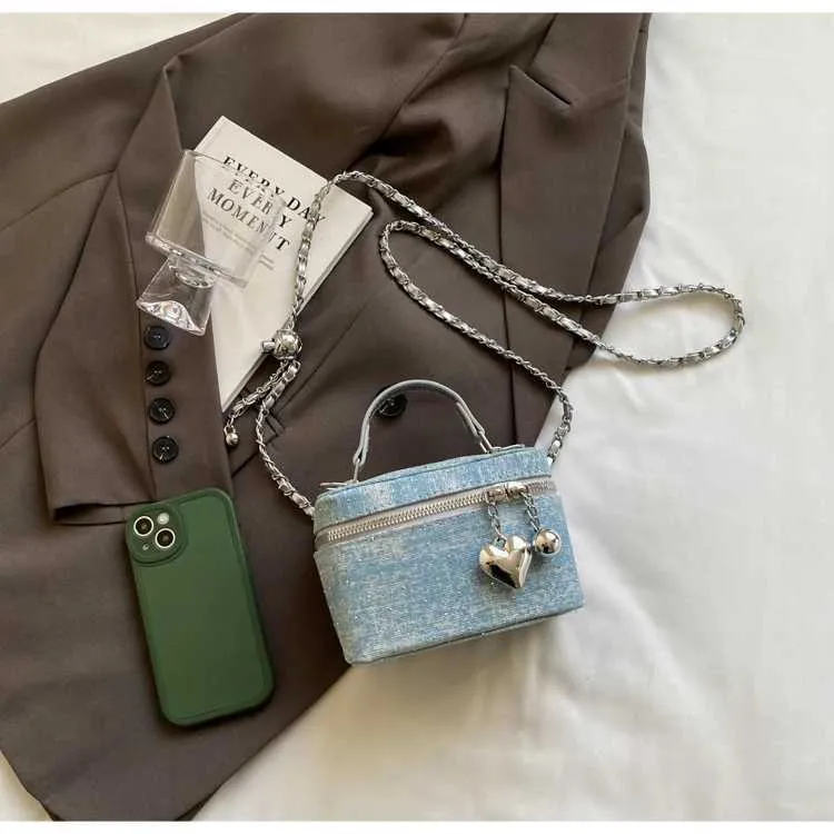 Vintage Denim Crossbody Bag Women Casual Fashion Flap Beads Box Short Handle Bags Female Versatile Commute Chain_voghion.com