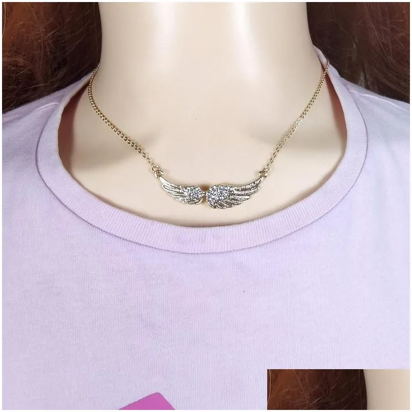 Ciondolo Ali di angeli Ciondoli Collana con carta regalo Oro Argento Colori Strass Ali Collane Gioielli di moda Goccia_voghion.com