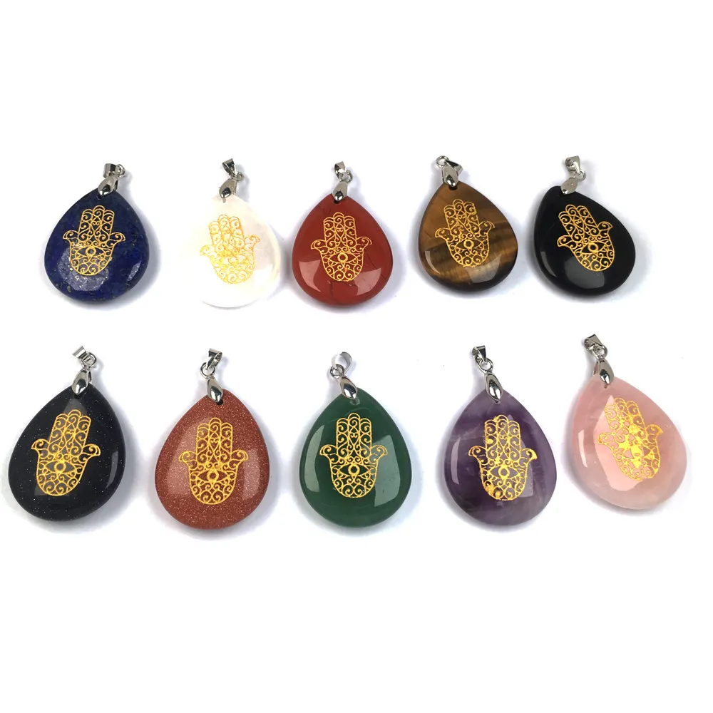 Collane con ciondolo in pietra naturale, cristallo, agate, ciondoli, amuleti Reiki, pendenti a forma di goccia d'acqua per la creazione di gioielli fai da te_voghion.com