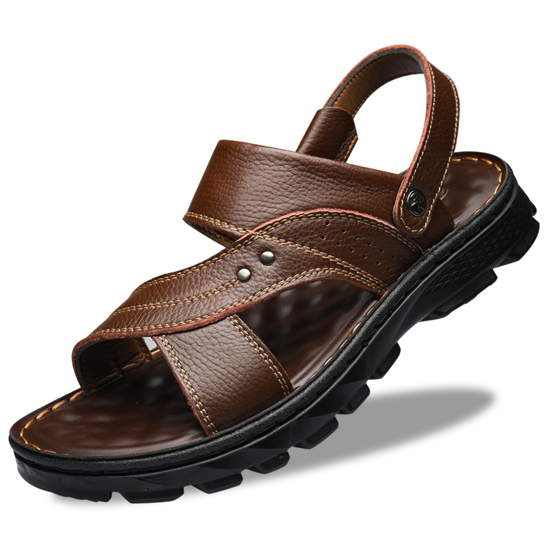 Herren Sommer Leder Fahrsandalen Casual Beach Schuhe Herren rutschfeste Schuhe_voghion.com