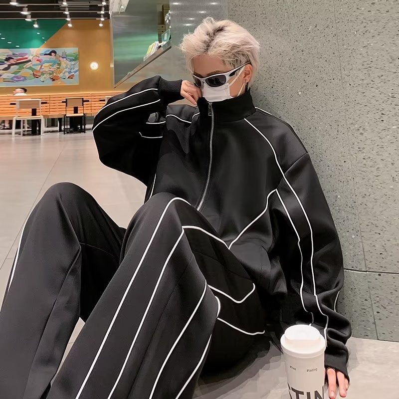 Men's Clothing Sports suit men's spring and autumn trend loose large size brand jacket style solid color all match casual pants two piece suit