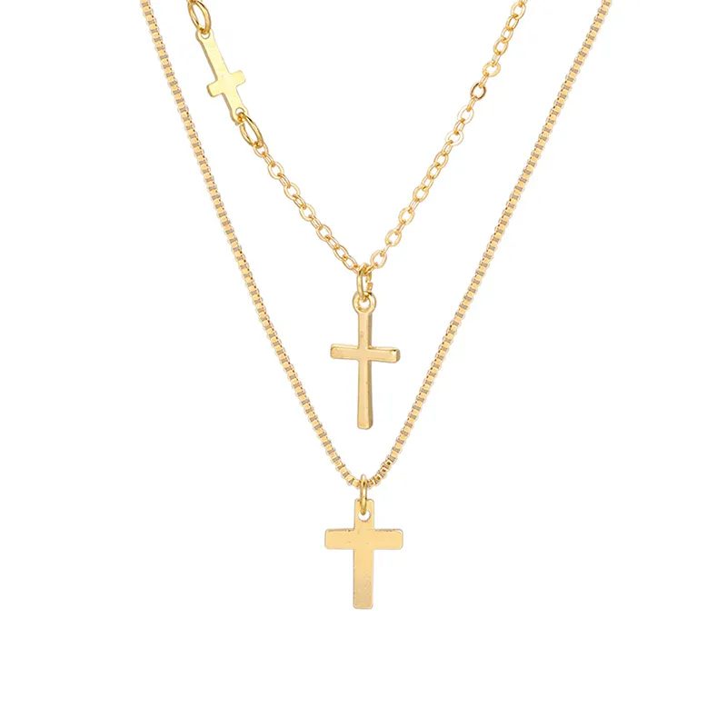 Colliers pendentifs Collier simple à double couche en croix pour femmes Chaîne élégante à gouttelettes de strass Colliers fins_voghion.com
