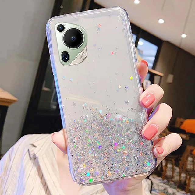 Ready Stock Telefonshülle fir Huawei Pura 70 Ultra Pro Pro+ P70 Glitter Star Soft TPU Silikon Transparent Réckhülle_voghion.com