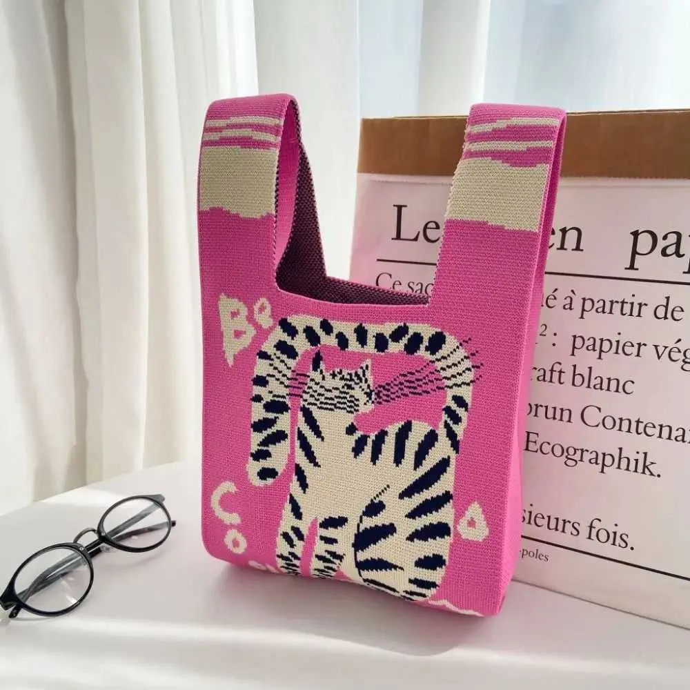 New Cato Wrist High Capacity Warm Girl Casual Reusable Shopping Bag Knitted Handbag Y241106_voghion.com