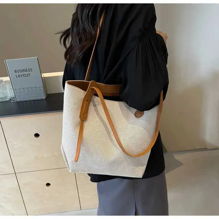 Borsa tote e borsa a spalla da donna in tela versatile casual_voghion.com