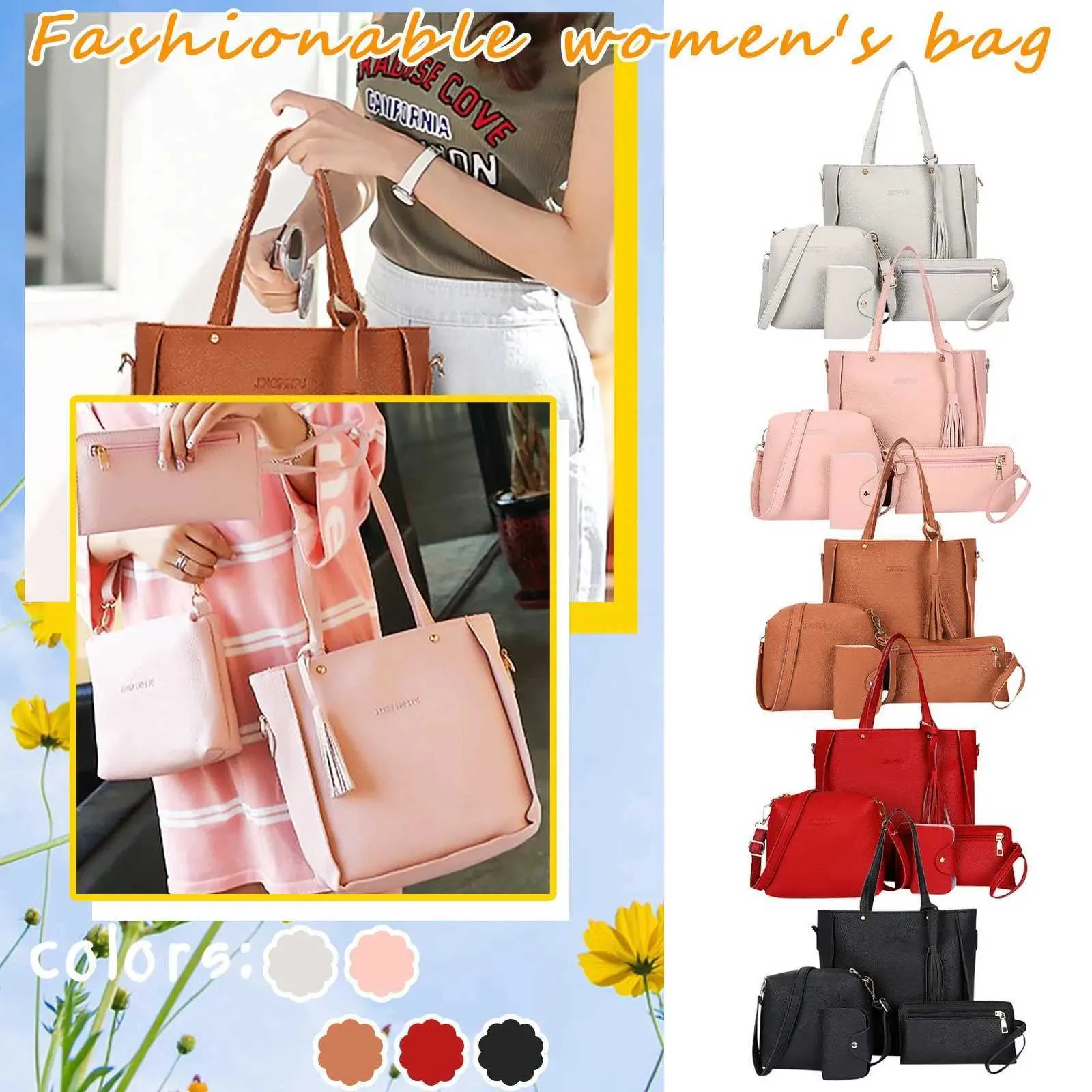 Woman 2021 New Fashion Four-Piece Shoulder Messenger Bag Wallet Handbag Carteras Bolsas Para Mujer 2024 BagsC241216_voghion.com