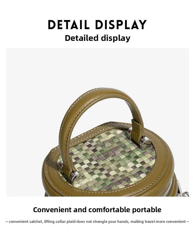 Borsa a mano da donna in denim lavato leggero, con design a blocchi di colore, intrecciata, borsa a tracolla cilindrica, 2025_voghion.com