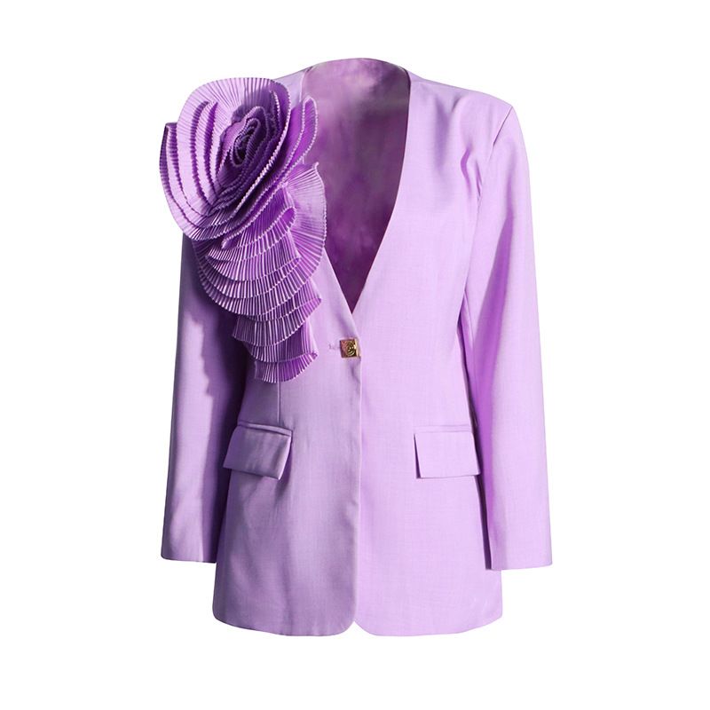 Women's Clothing Temperamental commuting one button V neck 2024 new design sense splicing three dimensional large plate_voghion.com