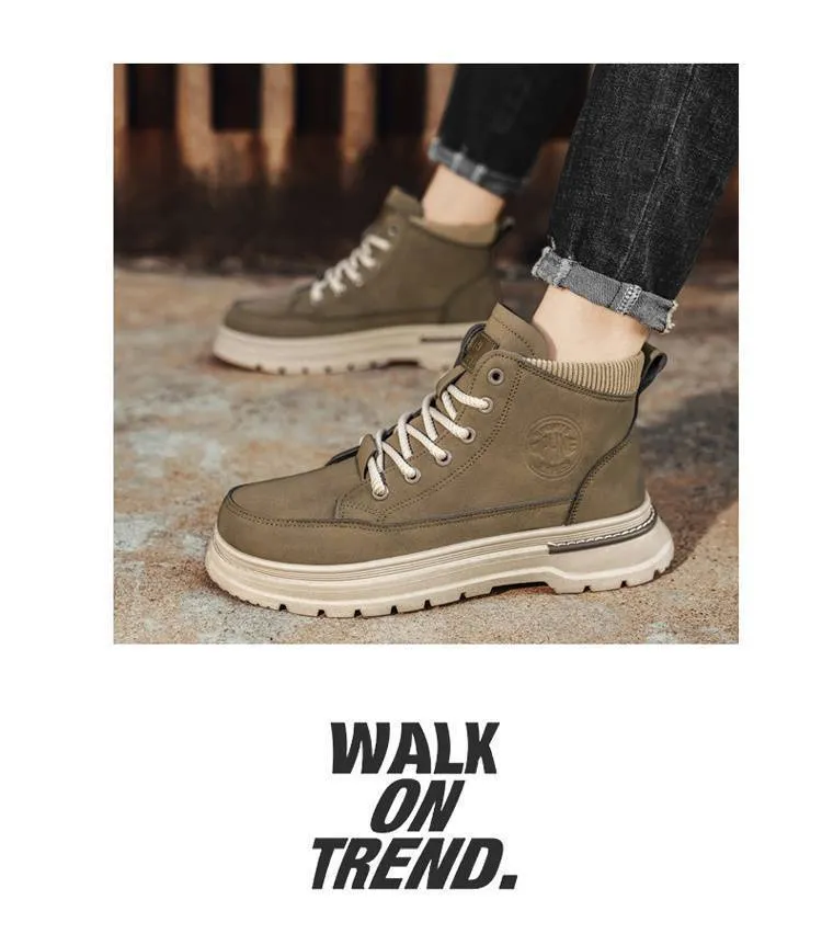 Men's Martin Boots High Top Height Increasing Workwear Shoes_voghion.com