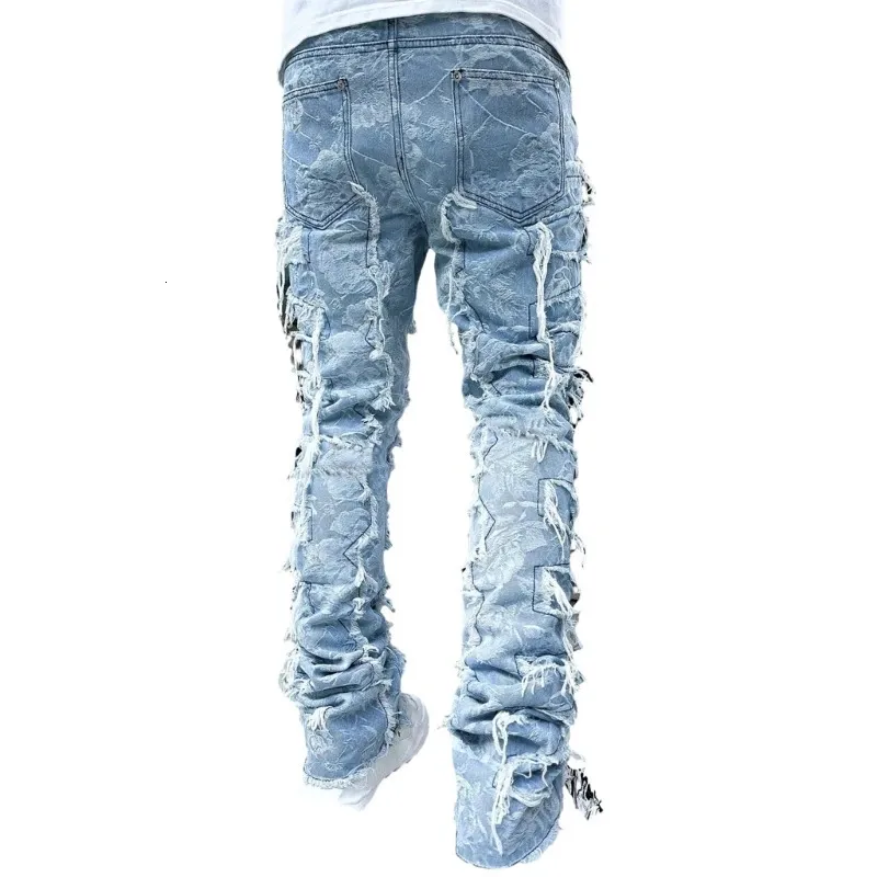 E15E Herren Stacked Jeans Fit Zerrissene Destroyed Gerade Jeanshose Vintage Hip Hop Hose Streetwear 240415_voghion.com