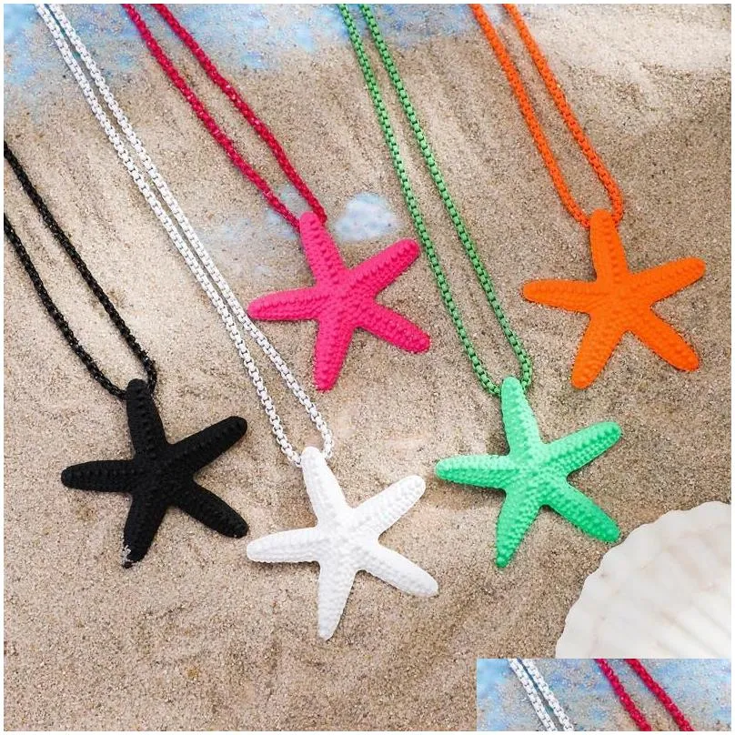 Pendant Necklaces Punk Boho Colorf Iron Chain Big Starfish Star Choker Necklace Women Creative Box Link Y2K Vacation_voghion.com