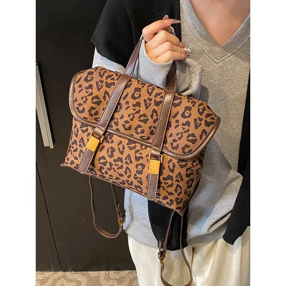 Leopard Print Backpack for Women large Capacity Female Satchels Pu Suede Shoulder Bags All-match Commute Briefcase_voghion.com