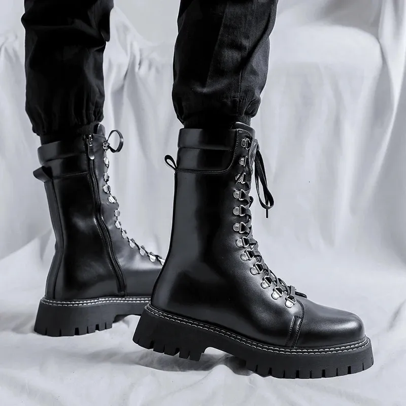 Stivali da lavoro antinfortunistici da uomo in vera pelle con plateau, da uomo, da arrampicata nel deserto, da trekking, alla caviglia, da combattimento, per esterni, 240620_voghion.com