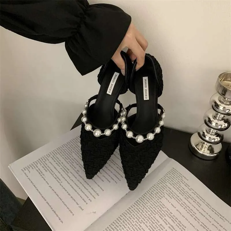 Women's Classic Design Gentle Fashionable Pearl Comfortable Minimalist Vintage Style Shoes Triple Black Free shipping_voghion.com