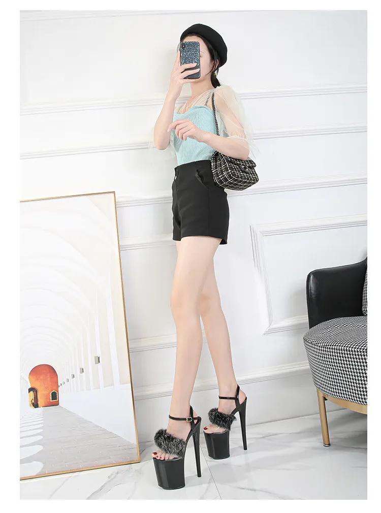 Walking Show Artefakt Modell High Heels 17cm 20CM Pelz Frau Sandalen PU Sommer Sexy Plattform Nachtclub Party Hochzeit Schuhe_voghion.com