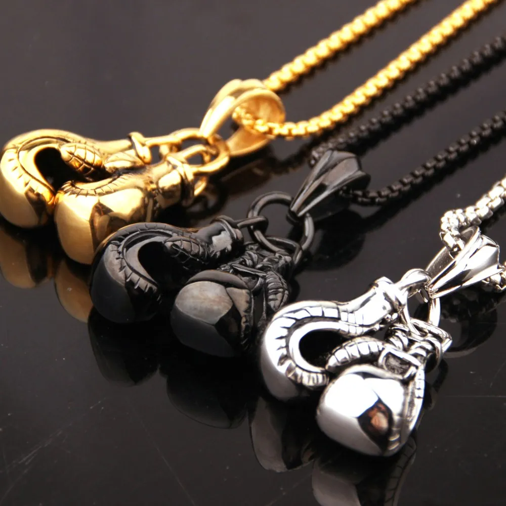 Pendant Necklaces 2pcs/set Mens Unisex Stainless Steel Sier Color/gold Black Boxing Gloves Necklace Sport Colar Jewelry_voghion.com
