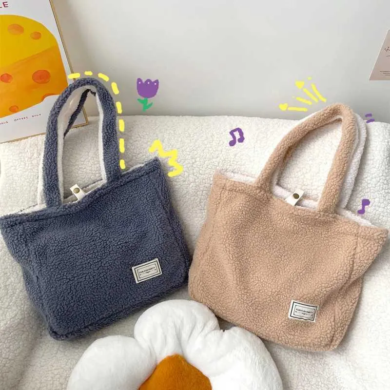 Designer Bag Simple cashmere soft plush shoulder fluffy large capacity shopping bag womens travel handbag Y241115_voghion.com