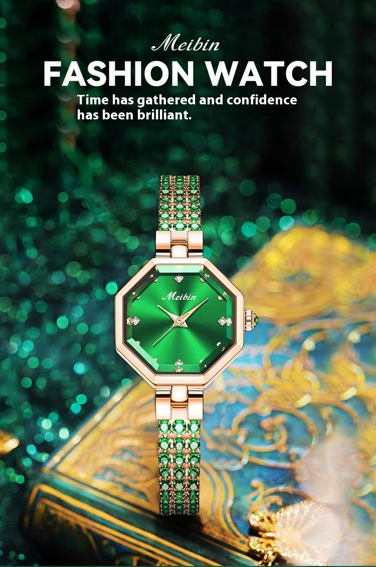 Meibin Instagram New Bracelet Octagonal Women's Jewelry Buckle Light Luxury Rose Gold Quartz Watch_voghion.com