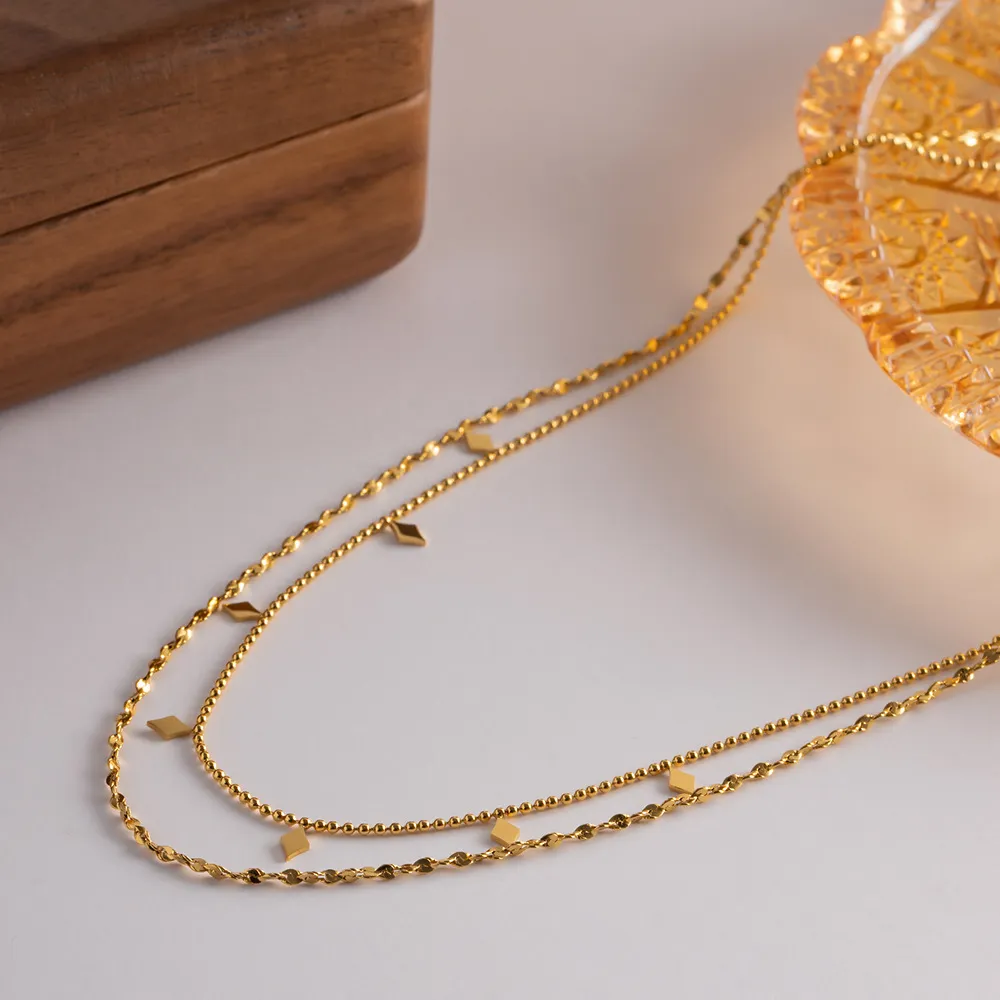 Doppio strato per la collana di sensibilità di progettazione di banchetto con frange francesi in acciaio inossidabile placcato oro placcato oro Commercio all'ingrosso di spedizione gratuita_voghion.com