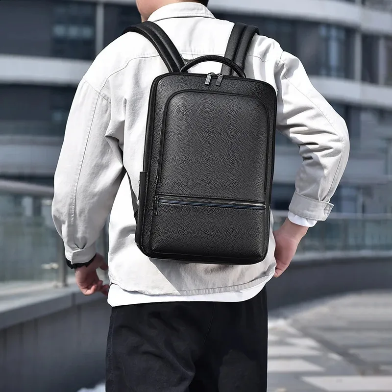 PU Leather Mens Backpack USB Charging Fashion Executive Briefcase Travel Laptop Office Business Casual Back Pack Bag_voghion.com