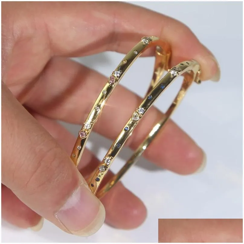 Gold Plated Zircon Bangle Elegant Pink Blue Waterdrop Bracelet_voghion.com