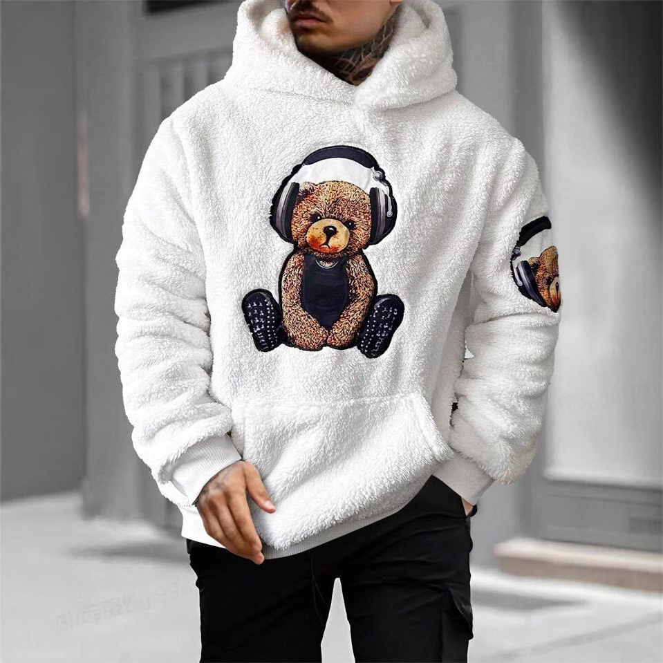 Sweat à capuche pour homme, veste de marque à la mode en fourrure imprimée ours