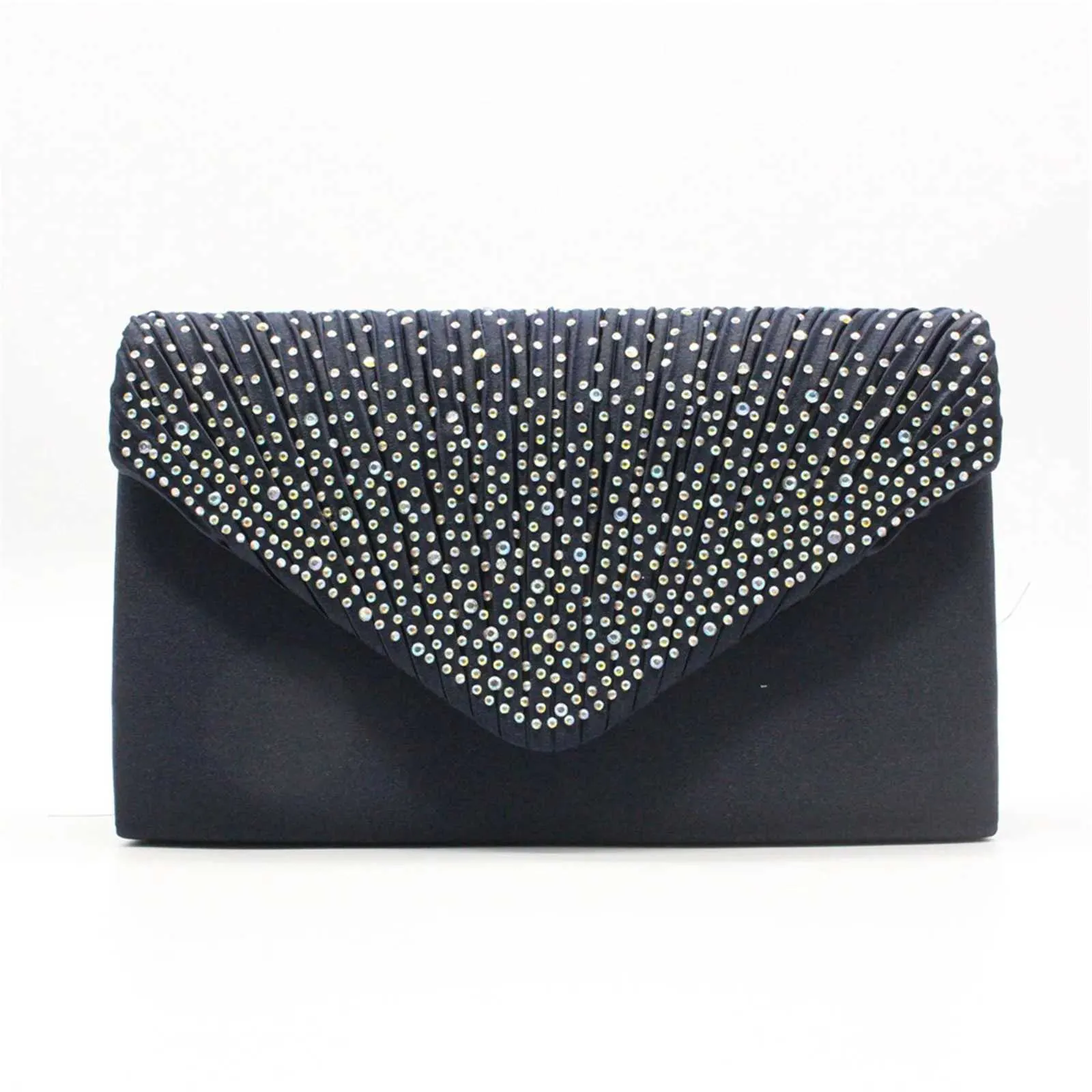 Modische und elegante Clutch für Damen aus Satin mit rhinestone-verzierter Schulterpartie, dünne Kette, passend zu Party- und Bankettkleidern, Abendtasche_voghion.com